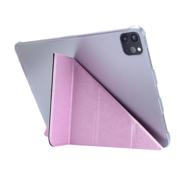 For iPad Air 13 2025 / 2024 / iPad Pro 12.9 2022 / 2021 Silk Texture Horizontal Deformation Flip Leather Tablet Case with Holder(Pink)