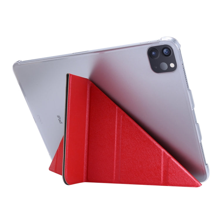 For iPad Air 13 2025 / 2024 / iPad Pro 12.9 2022 / 2021 Silk Texture Horizontal Deformation Flip Leather Tablet Case with Holder(Red)