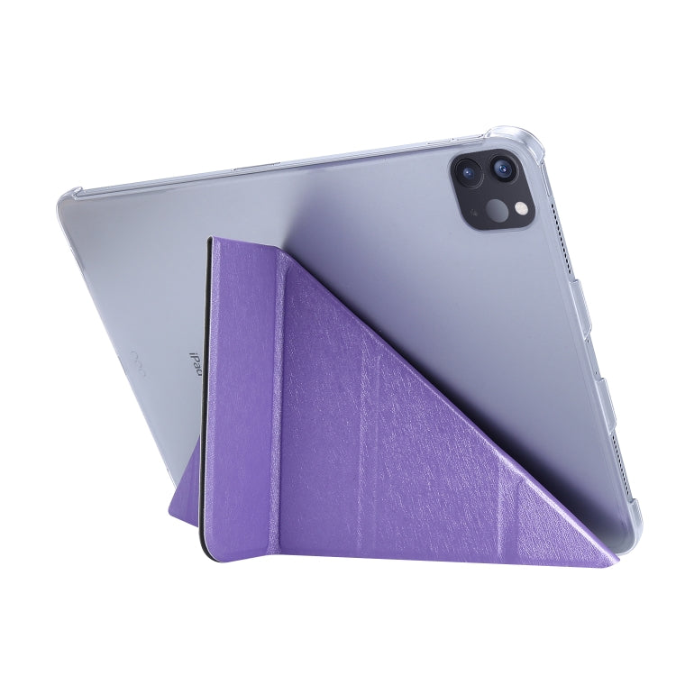 For iPad Air 13 2025 / 2024 / iPad Pro 12.9 2022 / 2021 Silk Texture Horizontal Deformation Flip Leather Tablet Case with Holder(Purple)