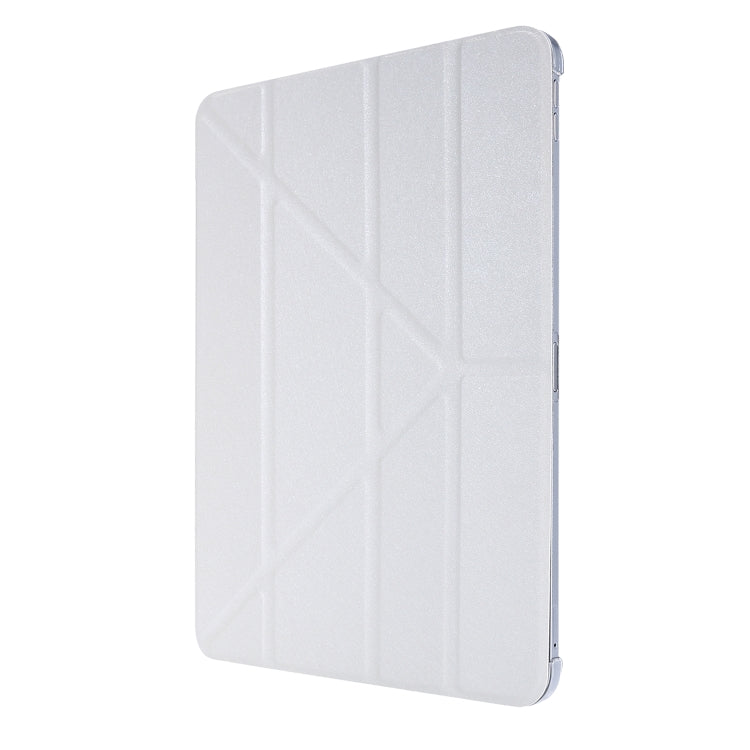 For iPad Air 13 2024 / iPad Pro 12.9 2022 / 2021 Silk Texture Horizontal Deformation Flip Leather Tablet Case with Holder(White)