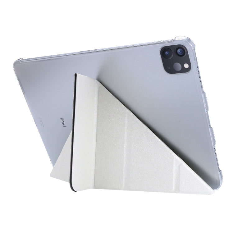 For iPad Air 13 2024 / iPad Pro 12.9 2022 / 2021 Silk Texture Horizontal Deformation Flip Leather Tablet Case with Holder(White)