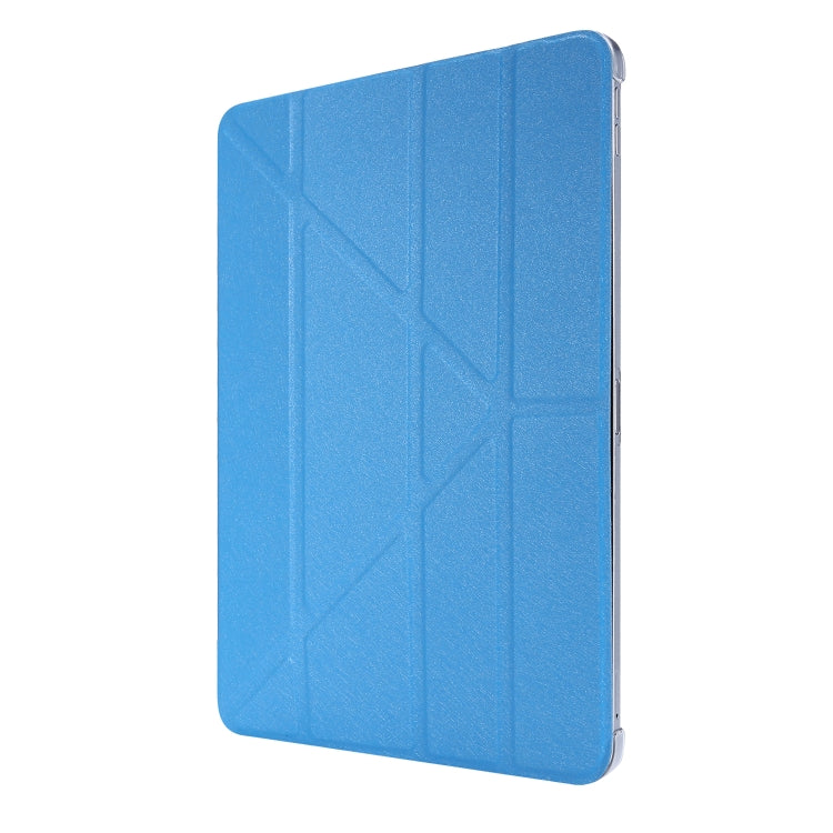 For iPad Air 13 2024 / iPad Pro 12.9 2022 / 2021 Silk Texture Horizontal Deformation Flip Leather Tablet Case with Holder(Light Blue)