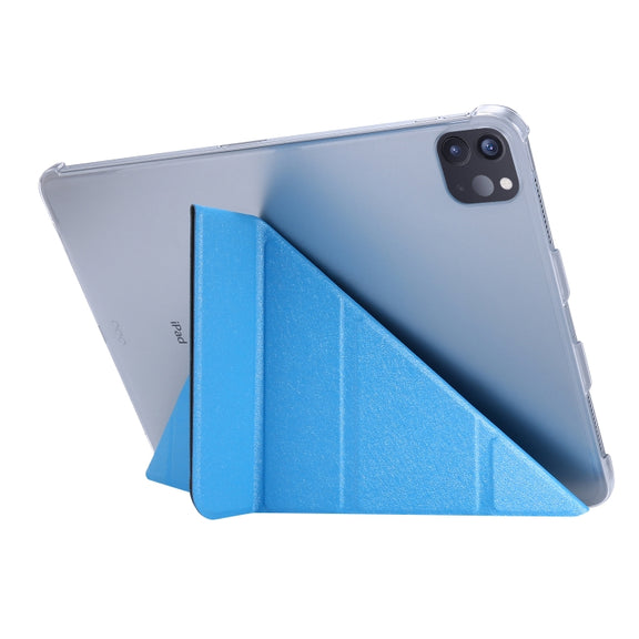 For iPad Air 13 2024 / iPad Pro 12.9 2022 / 2021 Silk Texture Horizontal Deformation Flip Leather Tablet Case with Holder(Light Blue)