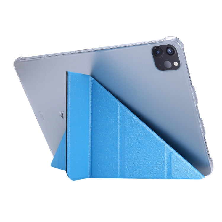For iPad Air 13 2024 / iPad Pro 12.9 2022 / 2021 Silk Texture Horizontal Deformation Flip Leather Tablet Case with Holder(Light Blue)