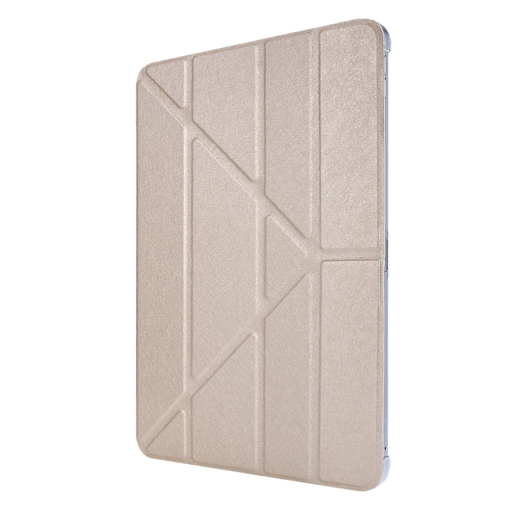 For iPad Air 13 2025 / 2024 / iPad Pro 12.9 2022 / 2021 Silk Texture Horizontal Deformation Flip Leather Tablet Case with Holder(Gold)