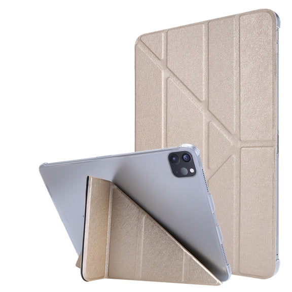 For iPad Air 13 2025 / 2024 / iPad Pro 12.9 2022 / 2021 Silk Texture Horizontal Deformation Flip Leather Tablet Case with Holder(Gold)