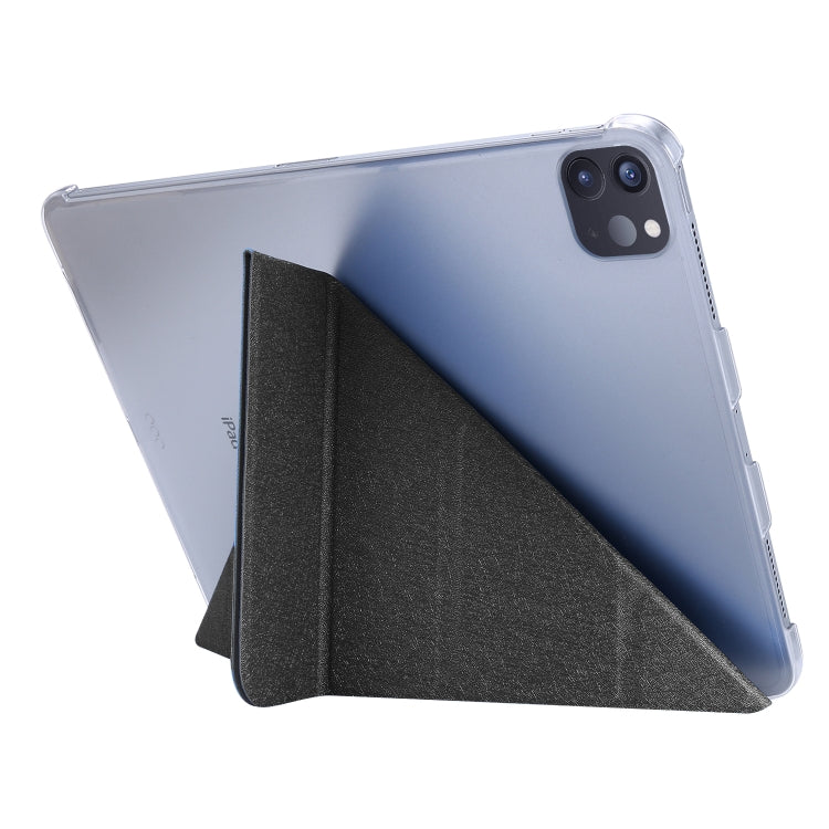 For iPad Air 13 2025 / 2024 / iPad Pro 12.9 2022 / 2021 Silk Texture Horizontal Deformation Flip Leather Tablet Case with Holder(Black)