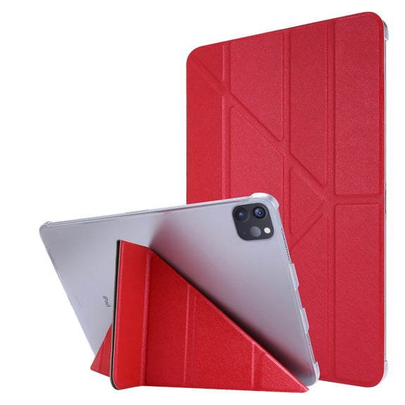 For iPad Air 13 2025 / 2024 / iPad Pro 12.9 2022 / 2021 Silk Texture Horizontal Deformation Flip Leather Tablet Case with Holder(Rose Red)