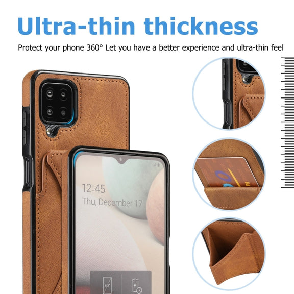 For Samsung Galaxy A12 Ultra-thin Shockproof Protective Case with Holder(Brown)