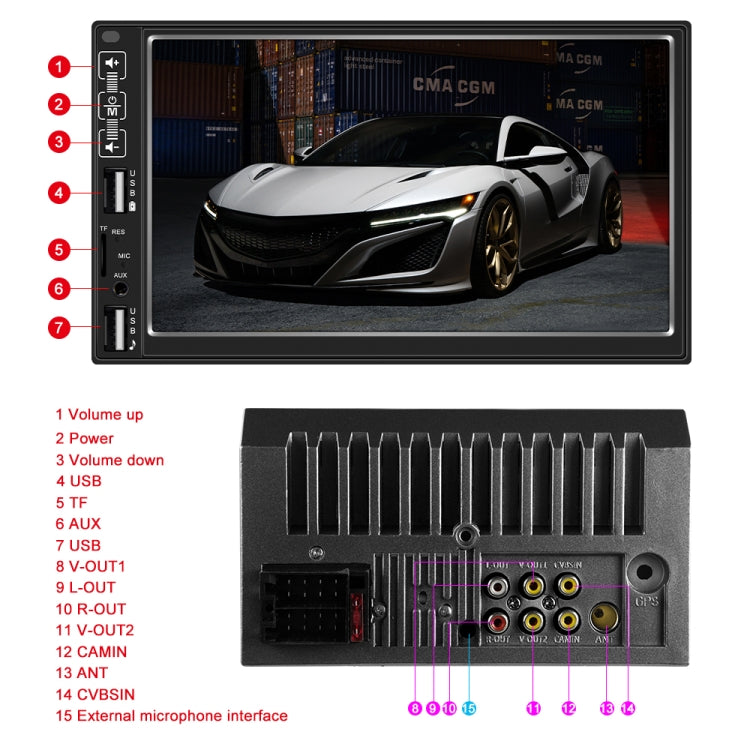 A2821 Car 7 inch Screen HD MP5 Player, Support Bluetooth / FM with Remote Control, Style:Standard + 4LEDs Light Camera