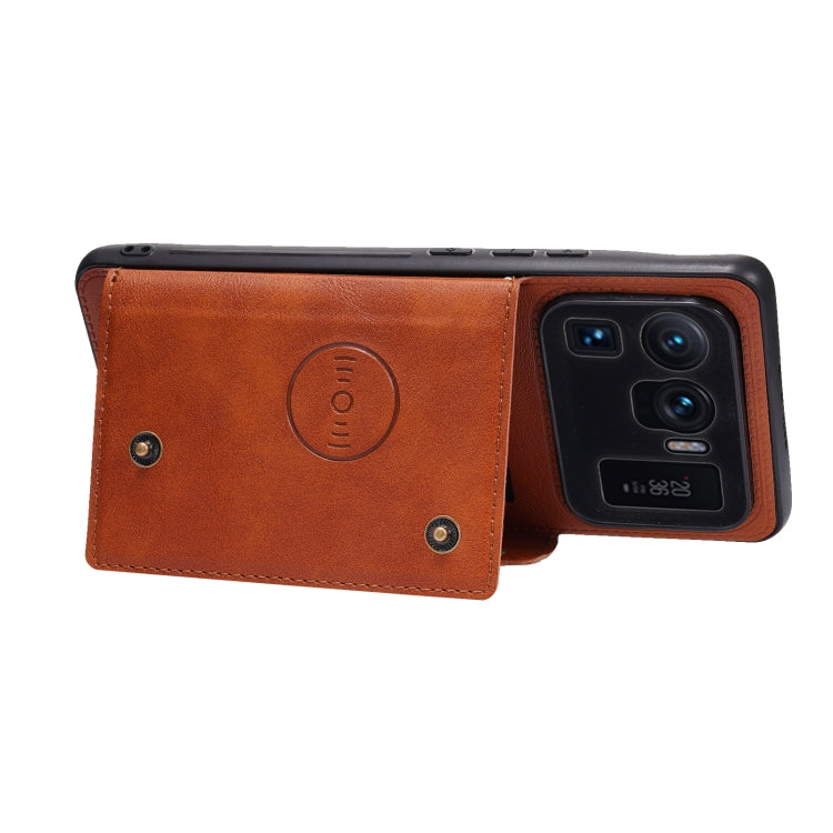 For Xiaomi Mi 11 Ultra Double Buckle PU + TPU Shockproof Magnetic Protective Case with Card Slot & Holder(Light Brown)