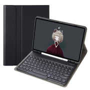 YA11B 2021 Detachable Lambskin Texture Round Keycap Bluetooth Keyboard Leather Tablet Case with Pen Slot & Stand For iPad Pro 11 (2021)(Black)