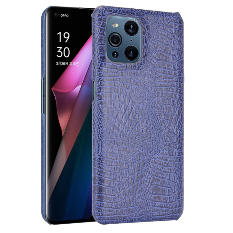 For OPPO Find X3 / X3 Pro Shockproof Crocodile Texture PC + PU Case(Blue)