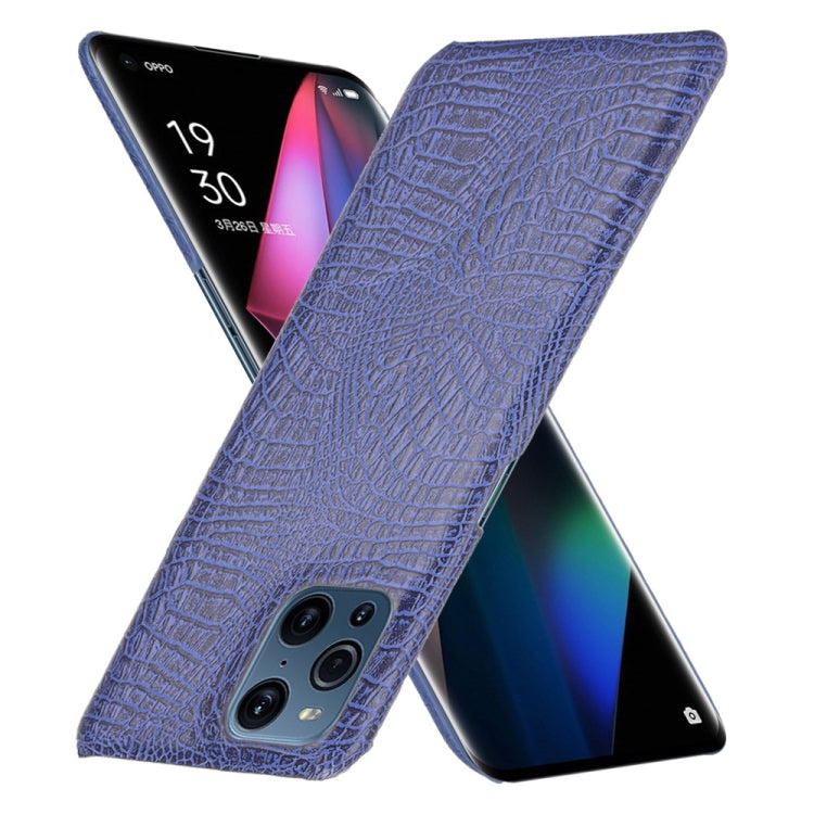 For OPPO Find X3 / X3 Pro Shockproof Crocodile Texture PC + PU Case(Blue)