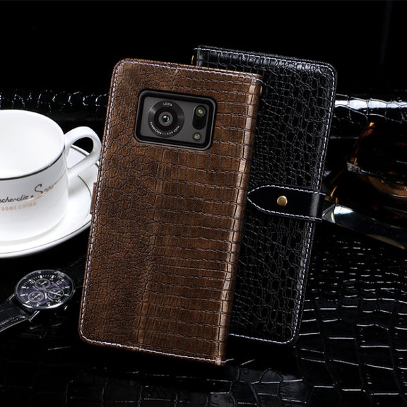 For Sharp Aquos R6 idewei Crocodile Texture Horizontal Flip Leather Case with Holder & Card Slots & Wallet(Black)