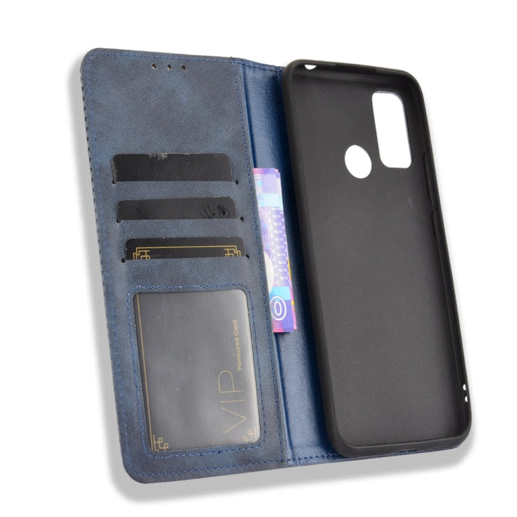For Ulefone Note 10 Magnetic Buckle Retro Crazy Horse Texture Horizontal Flip Leather Case with Holder & Card Slots & Photo Frame(Blue)