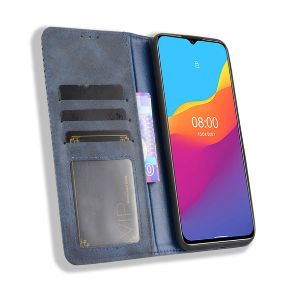For Ulefone Note 10 Magnetic Buckle Retro Crazy Horse Texture Horizontal Flip Leather Case with Holder & Card Slots & Photo Frame(Blue)