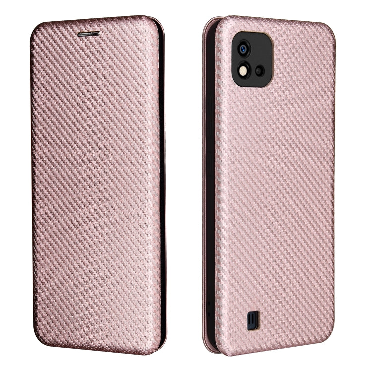 For OPPO Realme C11 2021 Carbon Fiber Texture Horizontal Flip TPU + PC + PU Leather Case with Card Slot(Pink)