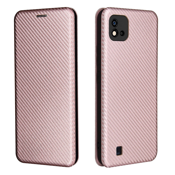For OPPO Realme C11 2021 Carbon Fiber Texture Horizontal Flip TPU + PC + PU Leather Case with Card Slot(Pink)