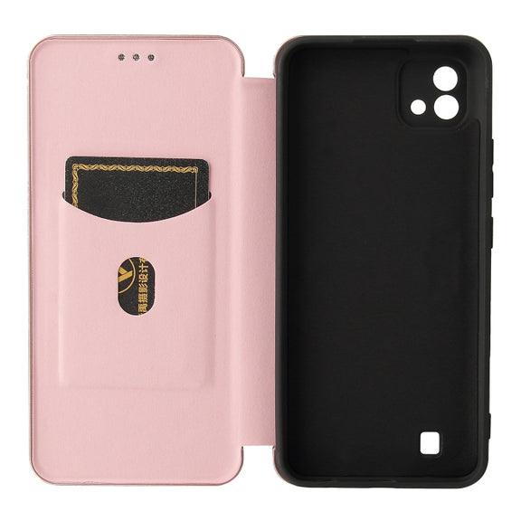 For OPPO Realme C11 2021 Carbon Fiber Texture Horizontal Flip TPU + PC + PU Leather Case with Card Slot(Pink)