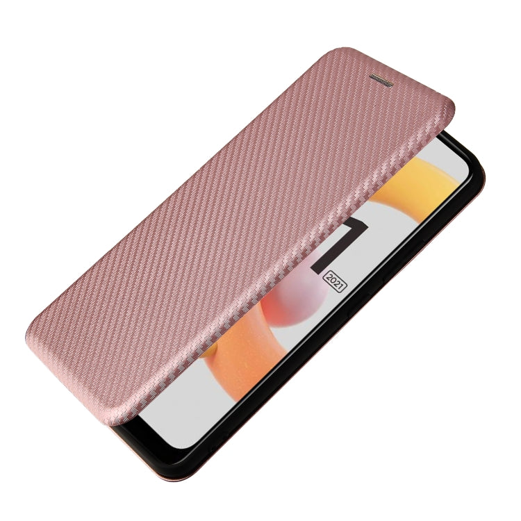 For OPPO Realme C11 2021 Carbon Fiber Texture Horizontal Flip TPU + PC + PU Leather Case with Card Slot(Pink)
