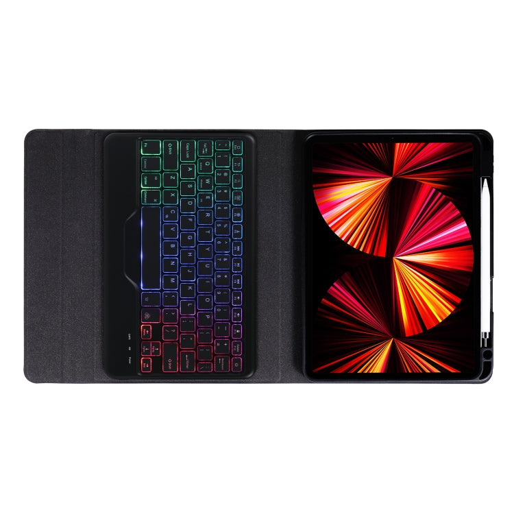 B07S Splittable Backlight Bluetooth Keyboard Leather Tablet Case with Triangle Holder & Pen Slot For iPad 9.7 2018 & 2017 / Pro 9.7 / Air 2(Black Diamond Pattern)