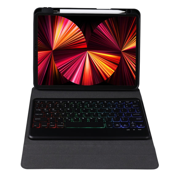 B07S Splittable Backlight Bluetooth Keyboard Leather Tablet Case with Triangle Holder & Pen Slot For iPad 9.7 2018 & 2017 / Pro 9.7 / Air 2(Black Diamond Pattern)