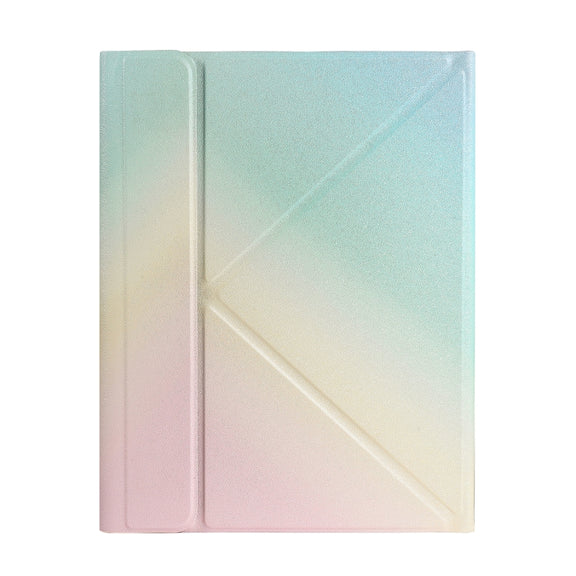 B07S Splittable Backlight Bluetooth Keyboard Leather Tablet Case with Triangle Holder & Pen Slot For iPad 9.7 2018 & 2017 / Pro 9.7 / Air 2(Gradient Rainbow)