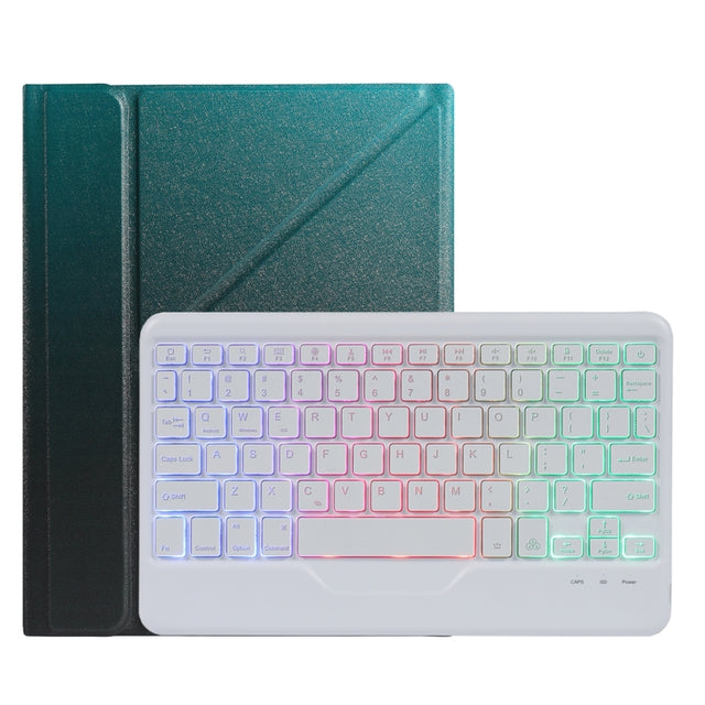 B07S Splittable Backlight Bluetooth Keyboard Leather Tablet Case with Triangle Holder & Pen Slot For iPad 9.7 2018 & 2017 / Pro 9.7 / Air 2(Gradient Dark Green)