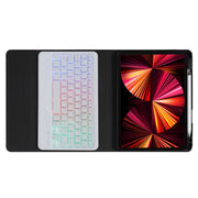 B07S Splittable Backlight Bluetooth Keyboard Leather Tablet Case with Triangle Holder & Pen Slot For iPad 9.7 2018 & 2017 / Pro 9.7 / Air 2(Gradient Blue Pink)