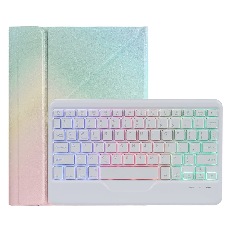 B09S Splittable Backlight Bluetooth Keyboard Leather Tablet Case with Triangle Holder & Pen Slot For iPad 10.2 2020 & 2019 / Pro 10.5 inch / Air 3 10.5 inch(Gradient Rainbow)