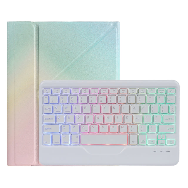B09S Splittable Backlight Bluetooth Keyboard Leather Tablet Case with Triangle Holder & Pen Slot For iPad 10.2 2020 & 2019 / Pro 10.5 inch / Air 3 10.5 inch(Gradient Rainbow)