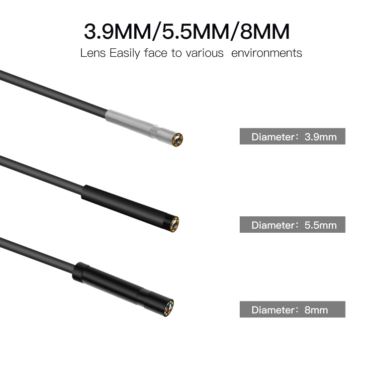 P60B 8mm 1080P 2.4 inch IPS Screen IP68 Water-resistant HD Digital Endoscope, Length:2m Hard Cable