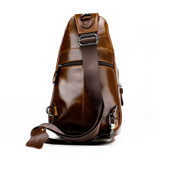 Men Leather Chest Bag Retro Shoulder Bag(Coffee)