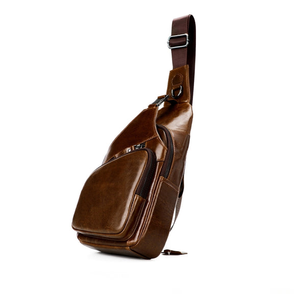 Men Leather Chest Bag Retro Shoulder Bag(Coffee)