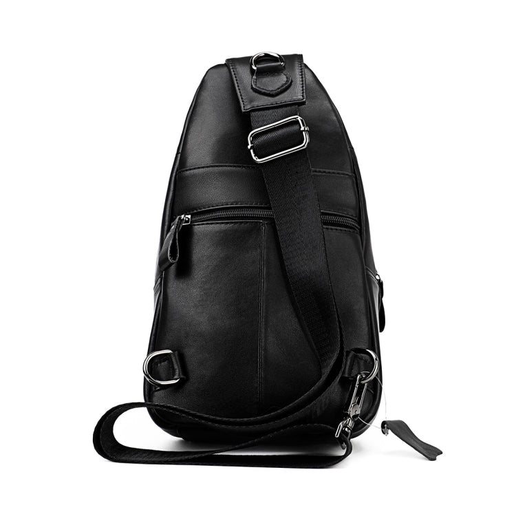 Men Leather Chest Bag Retro Shoulder Bag(Black)