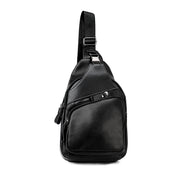 Men Leather Chest Bag Retro Shoulder Bag(Black)