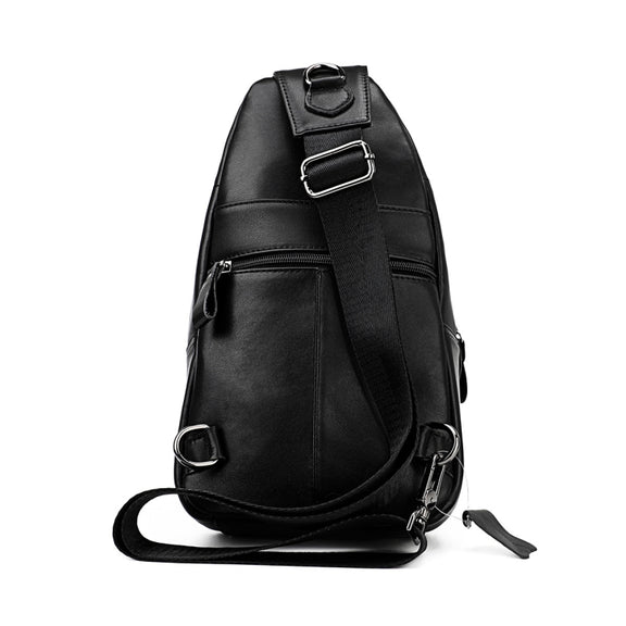 Men Leather Chest Bag Retro Shoulder Bag(Black)