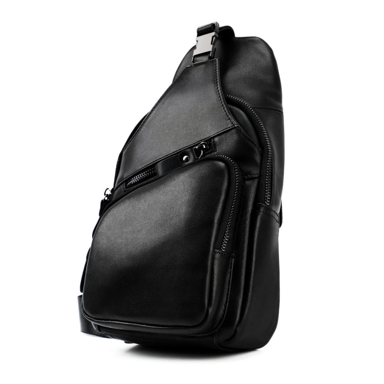 Men Leather Chest Bag Retro Shoulder Bag(Black)