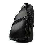 Men Leather Chest Bag Retro Shoulder Bag(Black)