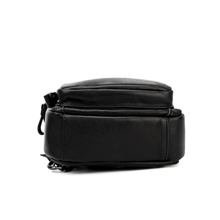 Men Leather Chest Bag Retro Shoulder Bag(Black)