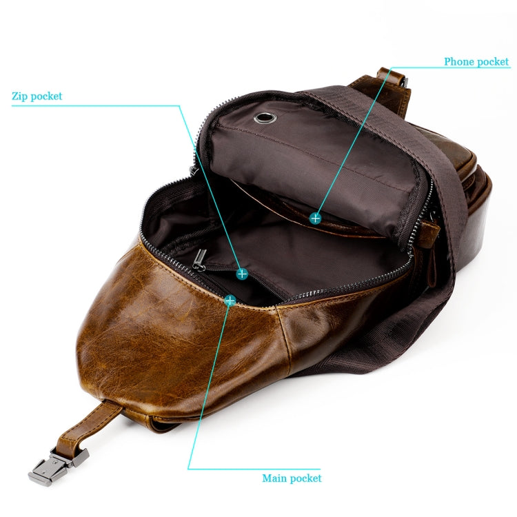 Men Leather Chest Bag Retro Shoulder Bag(Coffee)