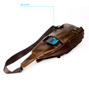 Men Leather Chest Bag Retro Shoulder Bag(Coffee)