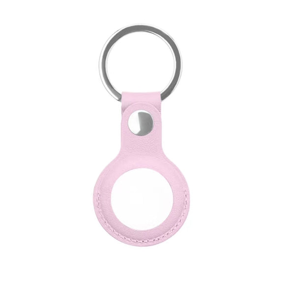 Mutural PU Leather Protective Case with Key Ring for AirTag(Pink)