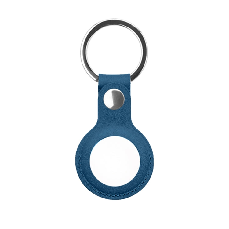 Mutural PU Leather Protective Case with Key Ring for AirTag(Dark Blue)