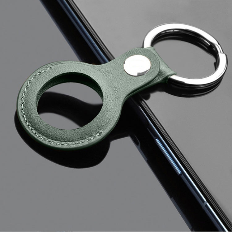 Mutural PU Leather Protective Case with Key Ring for AirTag(Dark Green)