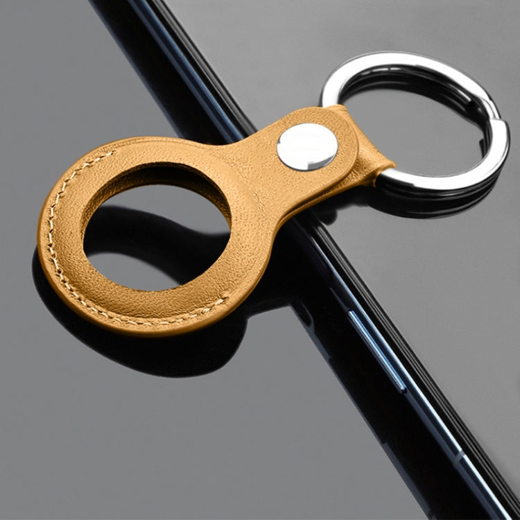 Mutural PU Leather Protective Case with Key Ring for AirTag(Yellow)