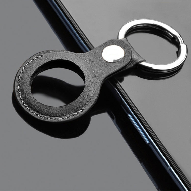 Mutural PU Leather Protective Case with Key Ring for AirTag(Black)