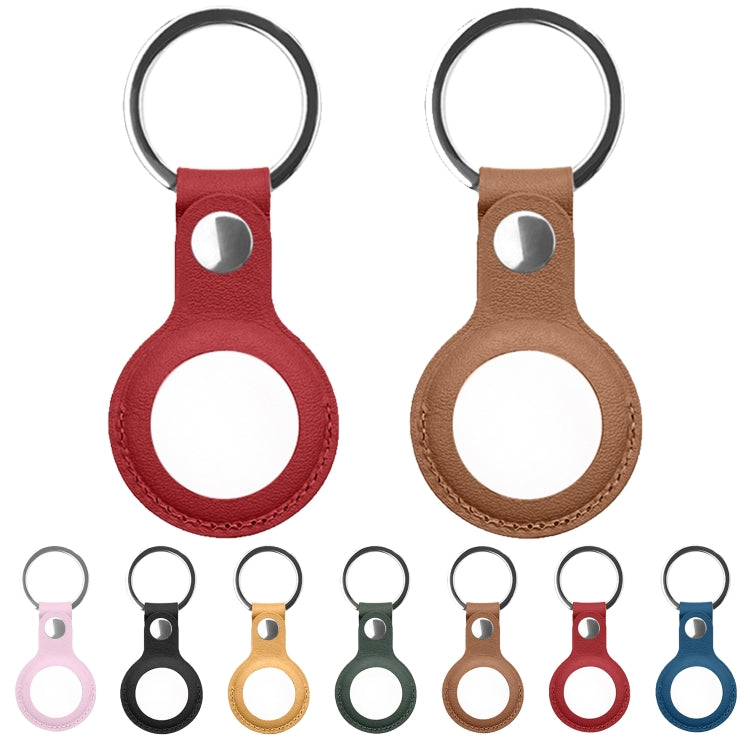 Mutural PU Leather Protective Case with Key Ring for AirTag(Pink)