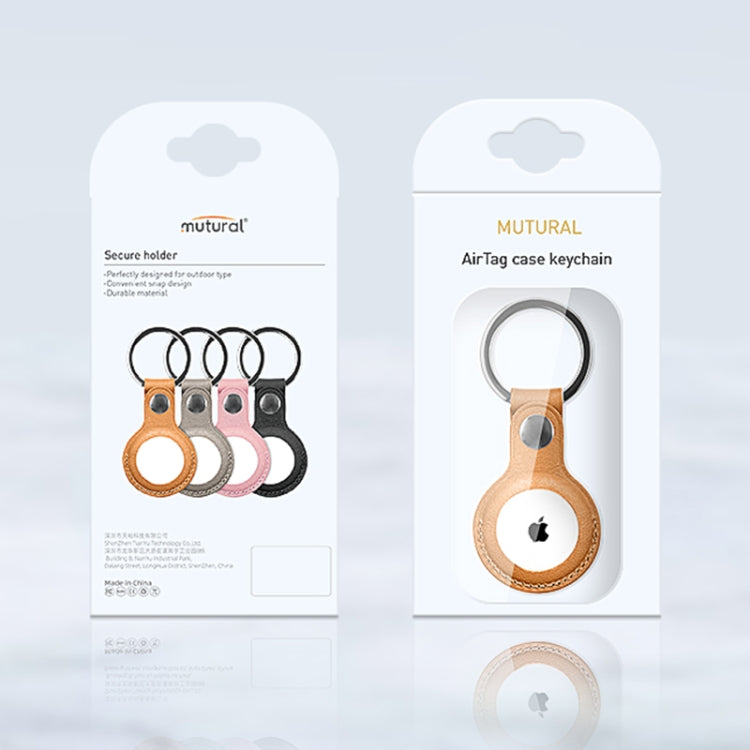 Mutural PU Leather Protective Case with Key Ring for AirTag(Pink)